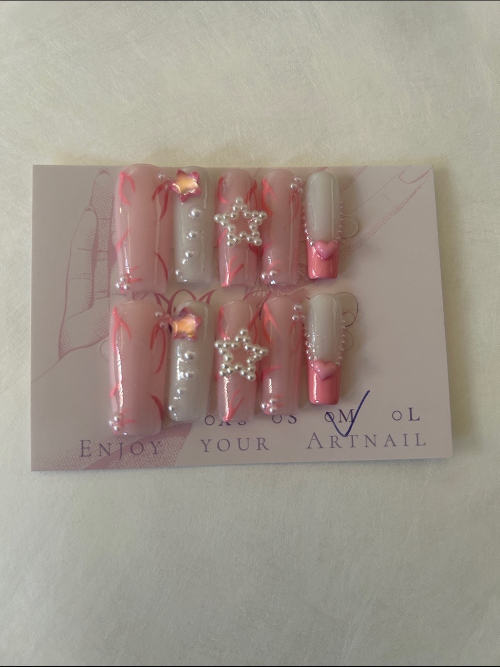 Pink Pearl Star Press-On Nails